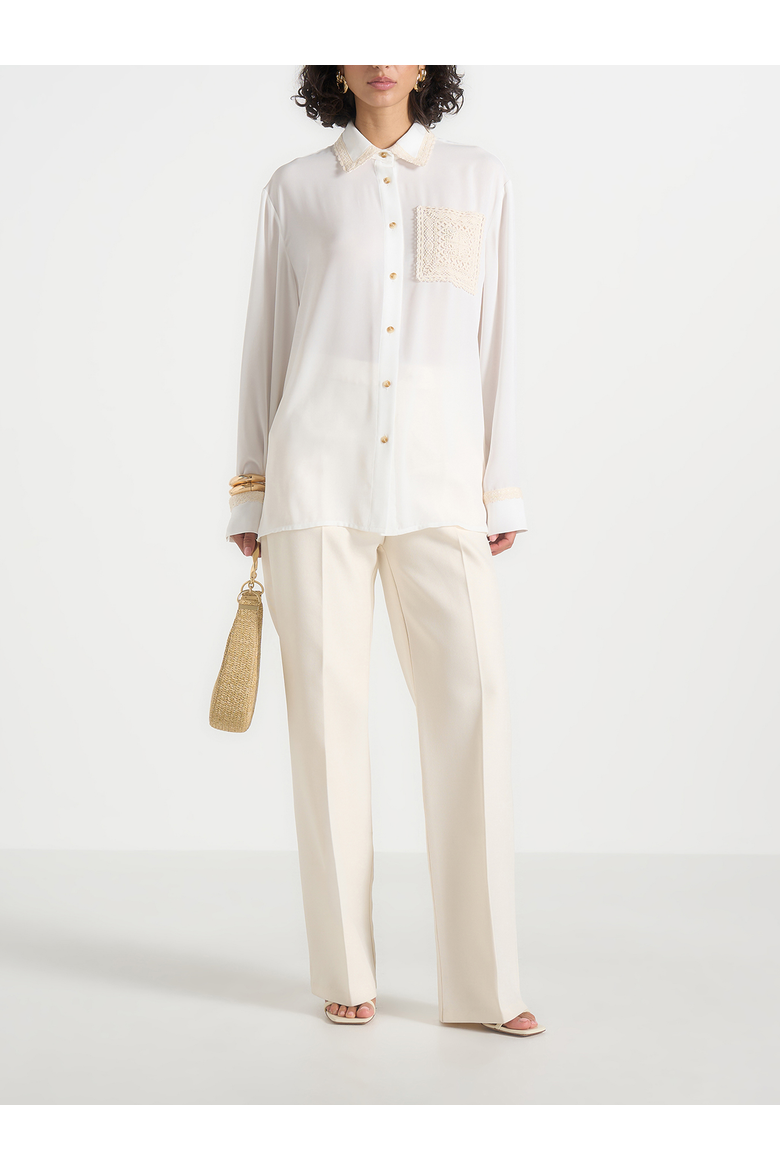 Mya Crochet Detail Georgette Shirt, Alternate, color, Off White
