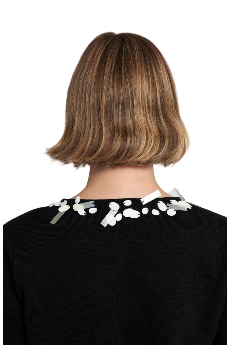 Sequin Tie Front Cardigan Embroidered Sweater, Alternate, color, Black/Cream