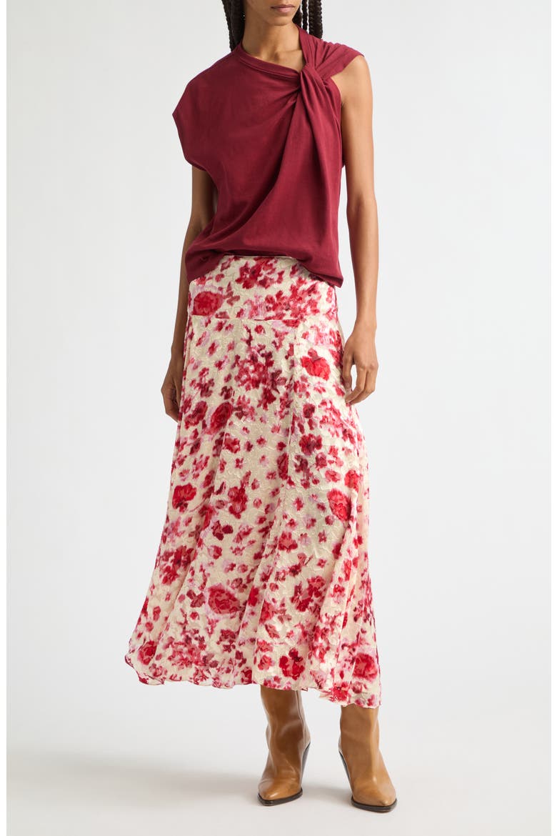 Hilza Floral Burnout Devoré Georgette Maxi Skirt, Alternate, color, ECRU/ PINK
