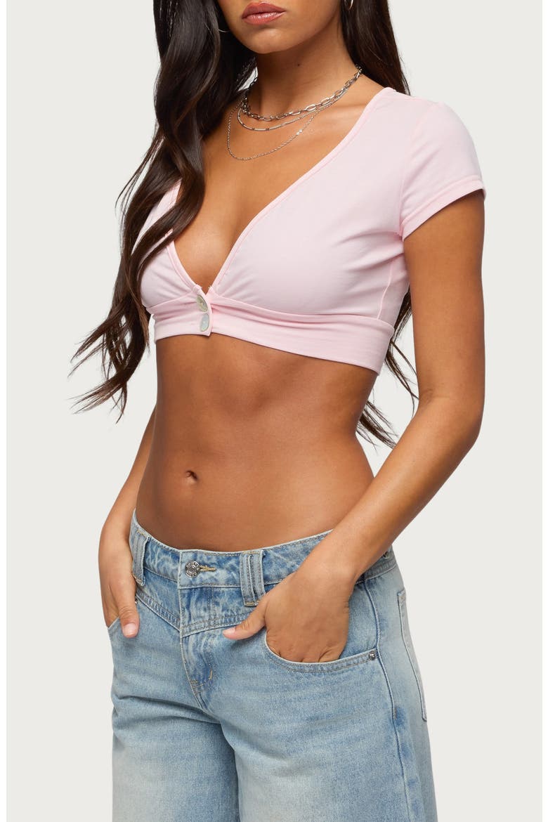 Cecey V-Neck Button Crop Top, Alternate, color, PINK