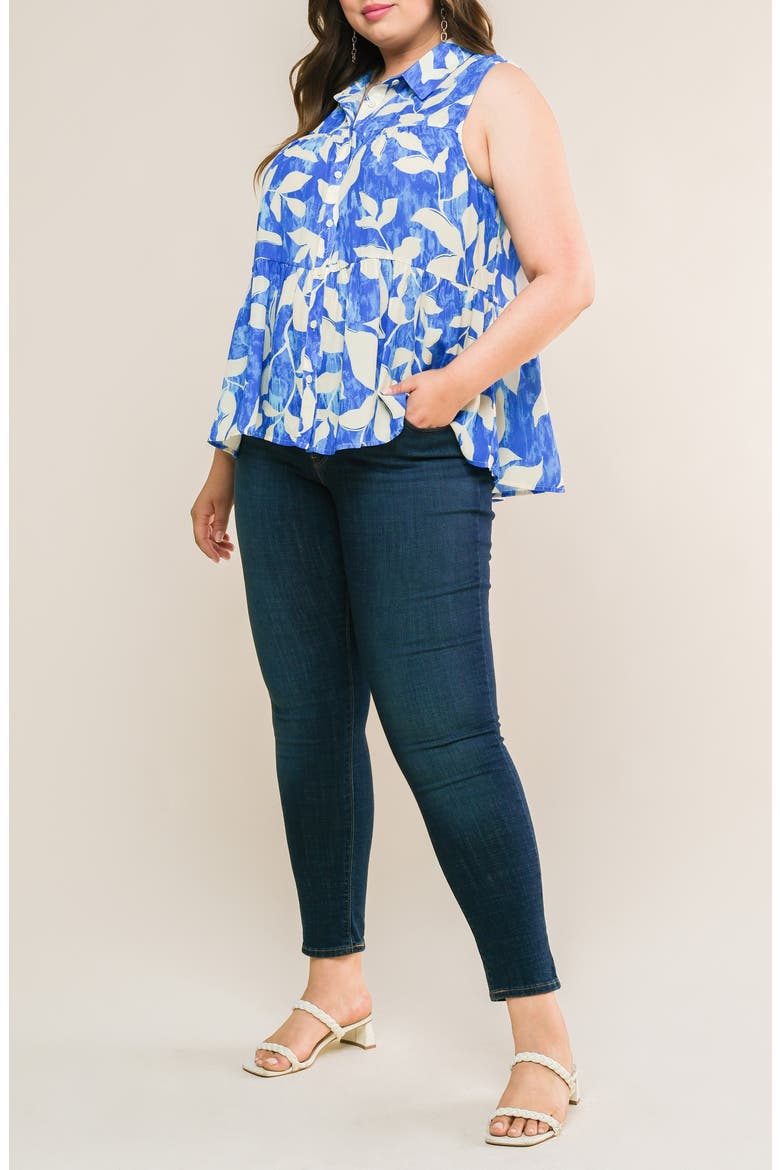 Button Front Sleeveless Top, Alternate, color, BLUE
