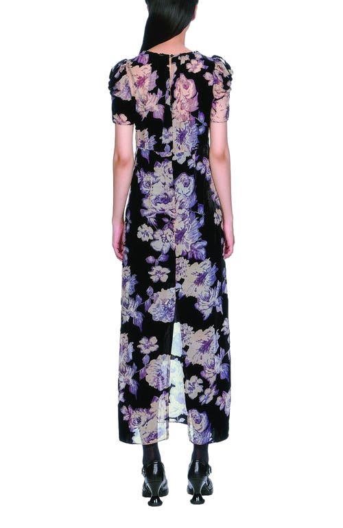 Anna Sui Cabbage Rose Devore Maxi Dress In Black