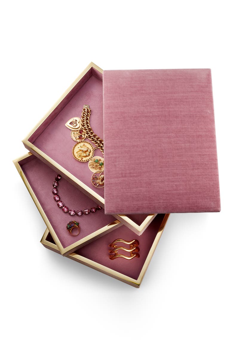 Valentina Velvet Jewelry Box, Alternate, color, PINK