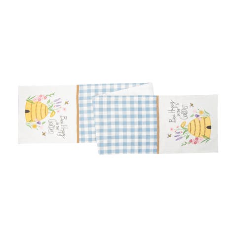 Bee Happy In Blue Embroidered Table Runner 13" x 72"
