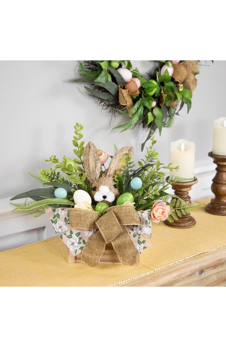 Northlight Boxed Floral Arrangement with Bunny Easter Decoration - 12", Alternate, color, Green