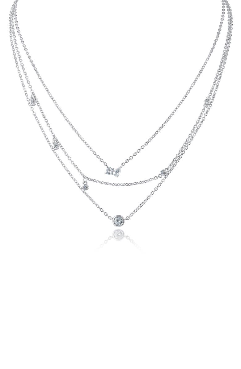 CZ by Kenneth Jay Lane Cubic Zirconia Charm Layered Necklace, Main, color, Clear Silver