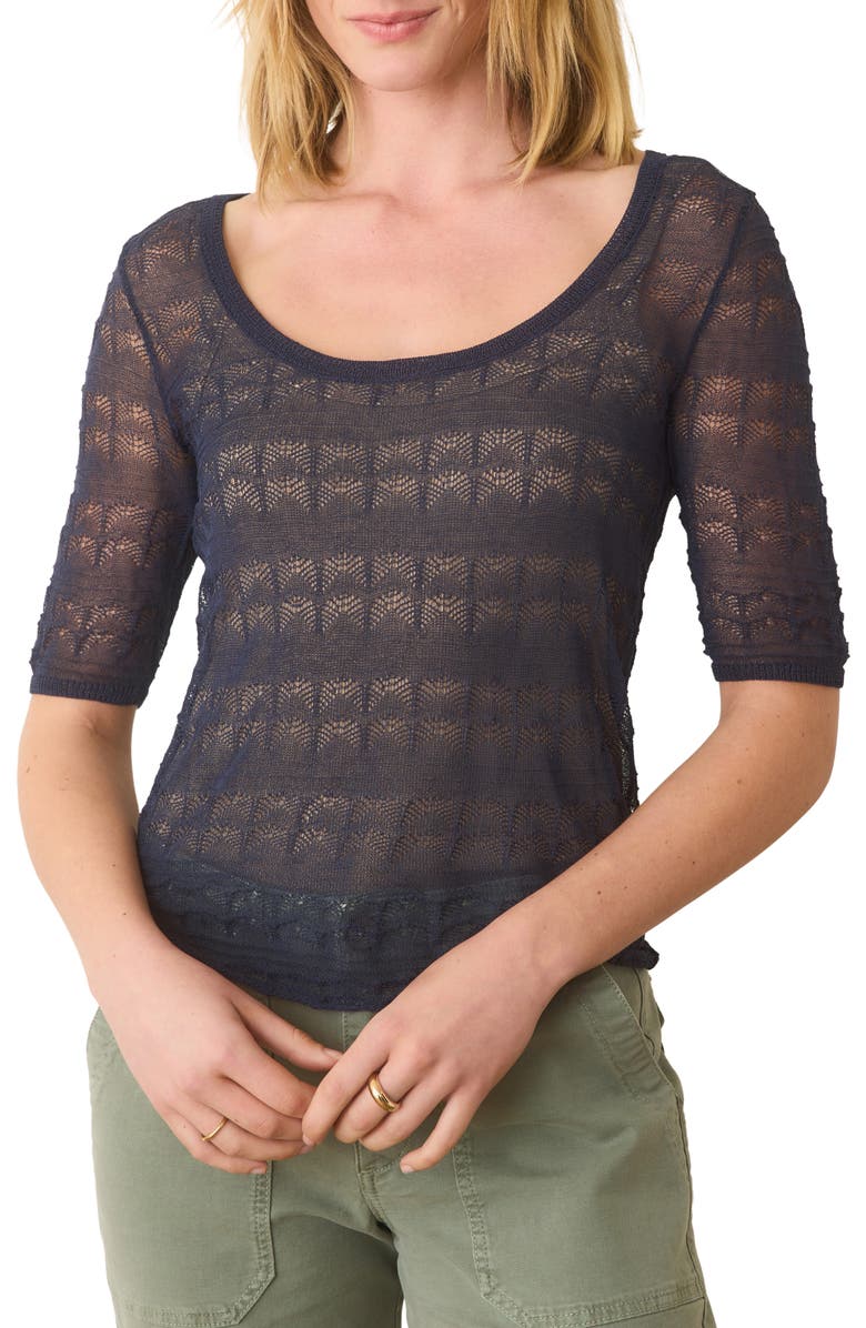 Marine Layer Alana Pointelle Stitch Sweater, Main, color, Mood Indigo