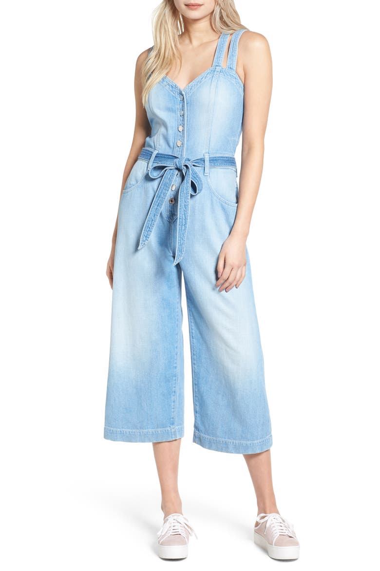 7 For All Mankind® Denim Culotte Jumpsuit, Main, color, LUXE LOUNGE COASTAL BLUE