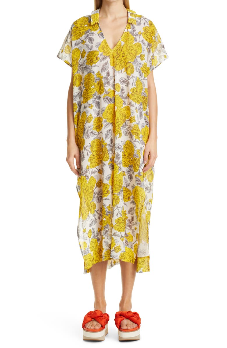 Ganni Floral Print Organic Cotton Cover-Up Dress, Main, color, 