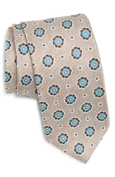 Floral Medallion Silk & Cotton Tie