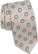 David Donahue Floral Medallion Silk & Cotton Tie