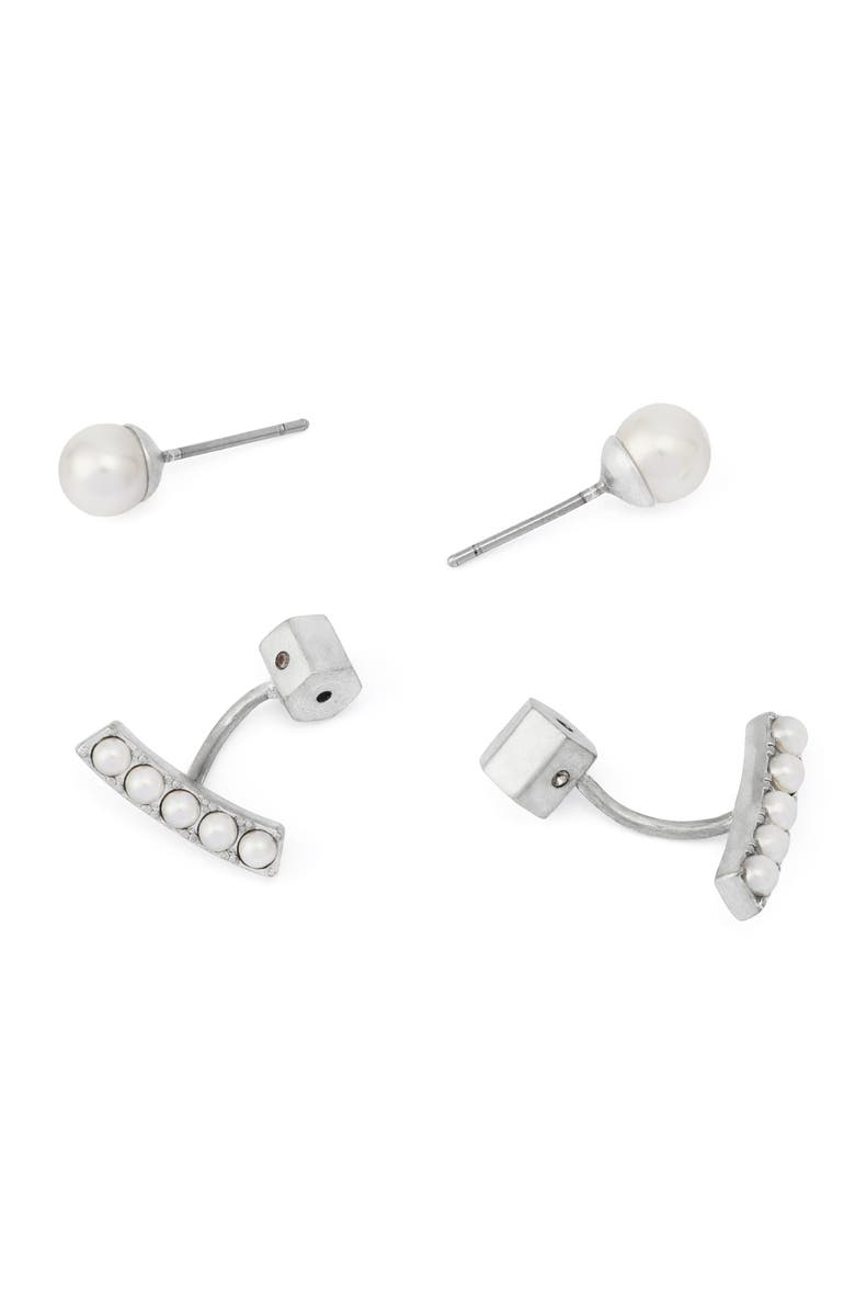 AllSaints Imitation Pearl Front/Back Earrings, Alternate, color,