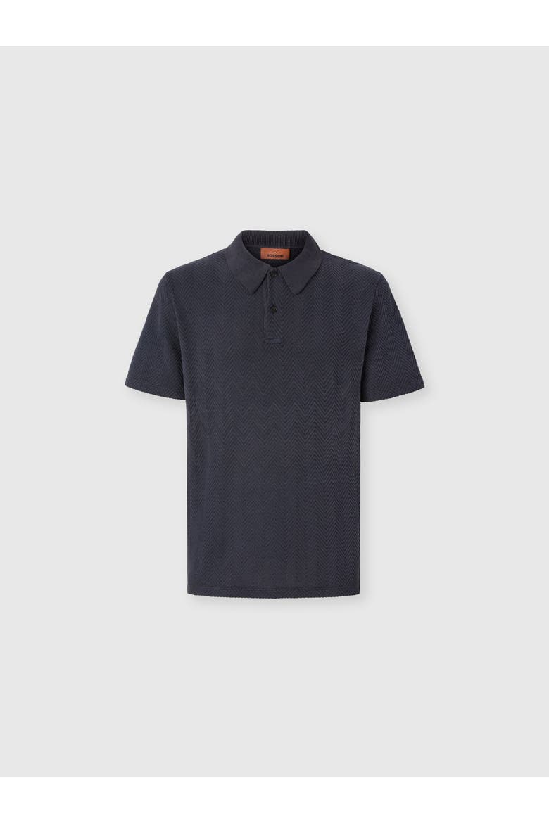 Cotton And Viscose Polo Shirt With Tone-on-tone Zigzag Motif, Main, color, Blue