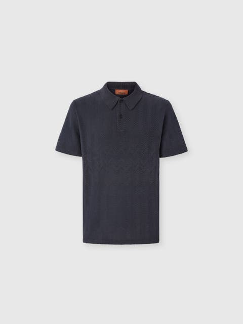 Cotton And Viscose Polo Shirt With Tone-on-tone Zigzag Motif