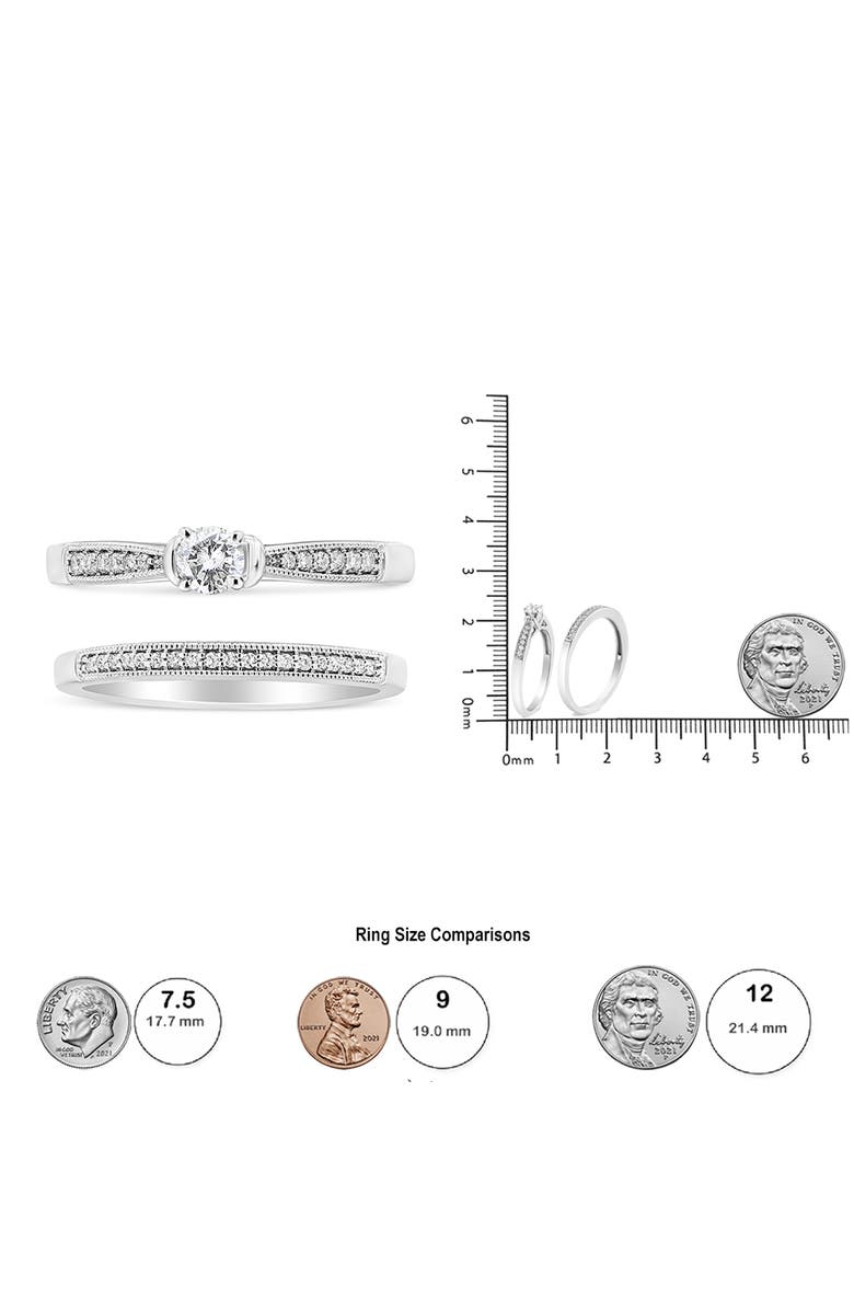Haus of Brilliance Silver 1/3 Cttw Diamond Engagement Ring Bridal Set with Milgrain, Alternate, color, White