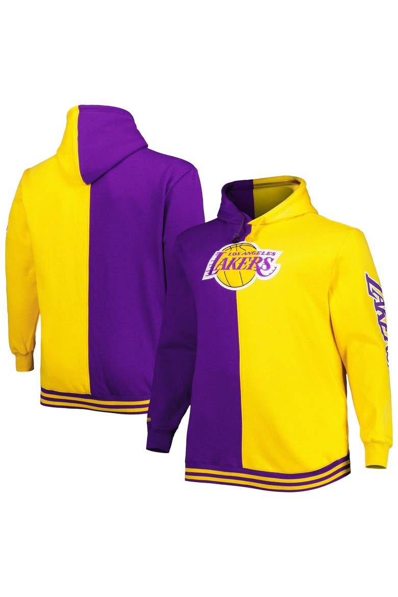 Men's Mitchell & Ness Purple/Gold Los Angeles Lakers Big & Tall Hardwood Classics Split Pullover Hoodie, Main, color, Purple