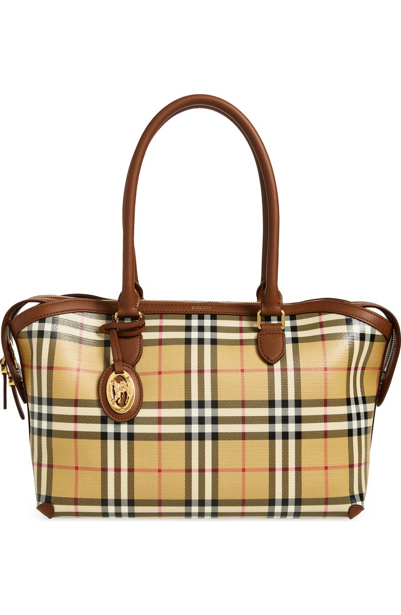 Burberry Small Check Coated Canvas Zip Tote, Main, color, Archive Beige