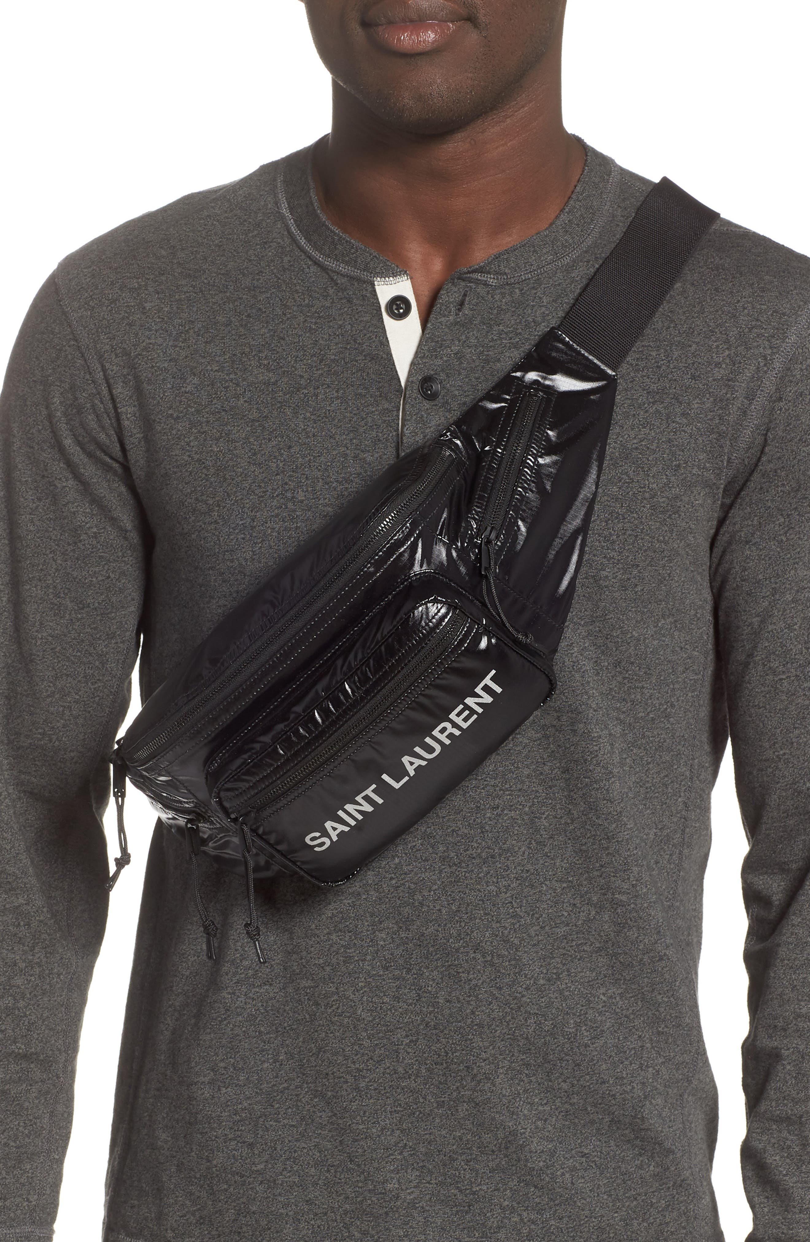 Saint Laurent Logo Nylon Belt Bag, Alternate, color, 