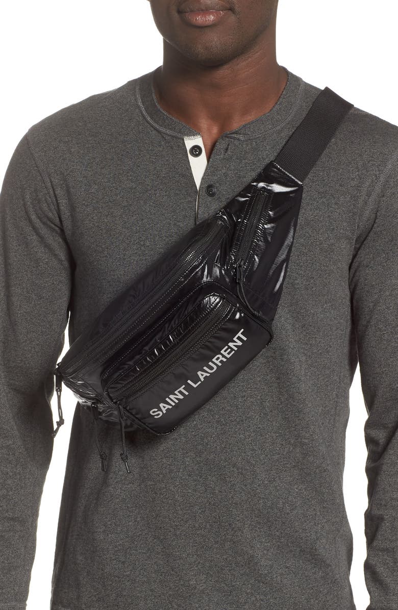 Saint Laurent Logo Nylon Belt Bag, Alternate, color,