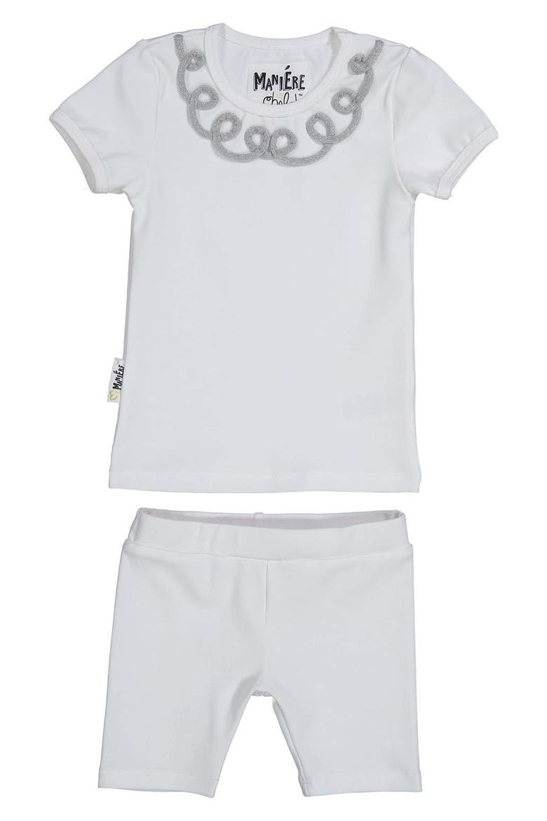 Kids' Scalloped Collar Top & Shorts Set, Main, color, SILVER