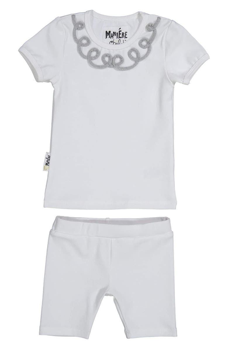 Manière Kids' Scalloped Collar Top & Shorts Set, Main, color, Silver