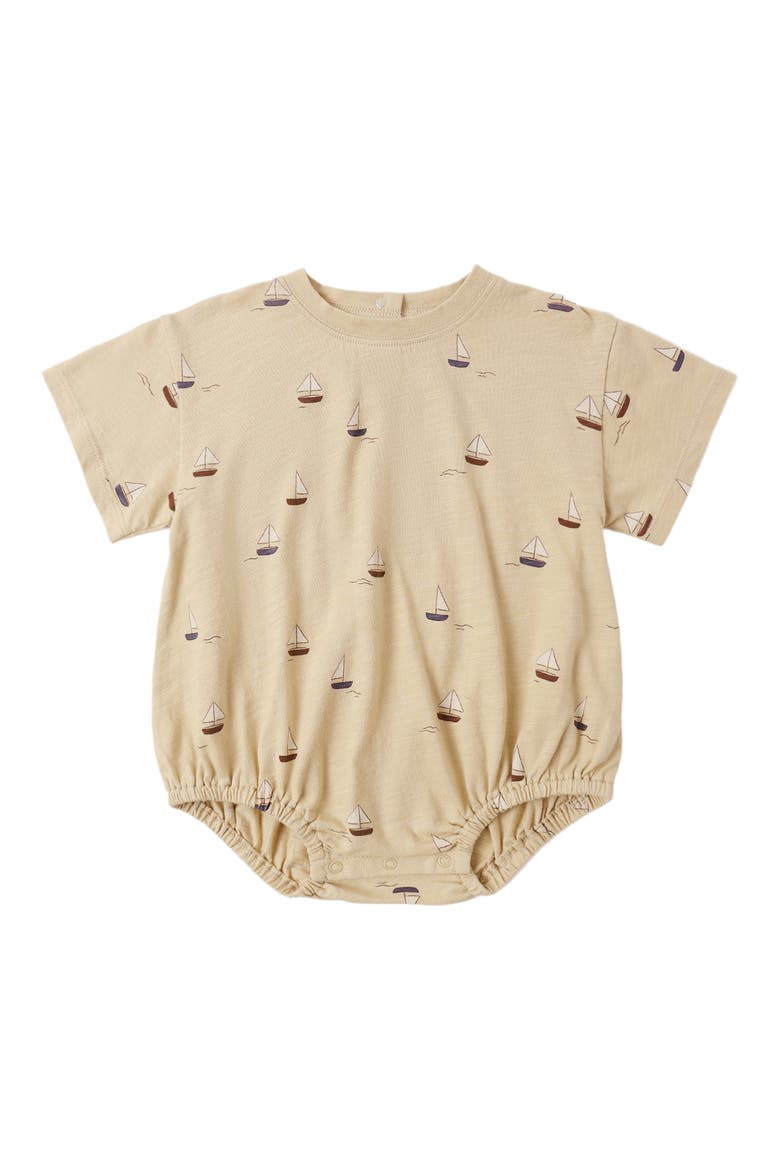Sailboat Print Cotton Bubble Bodysuit, Alternate, color, BUTTERSCOTCH