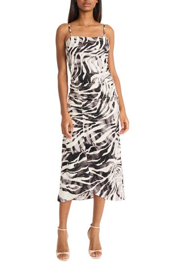 Donna Morgan Ruched Sleeveless Midi Dress in Cream/Black at Nordstrom Rack, Size 2