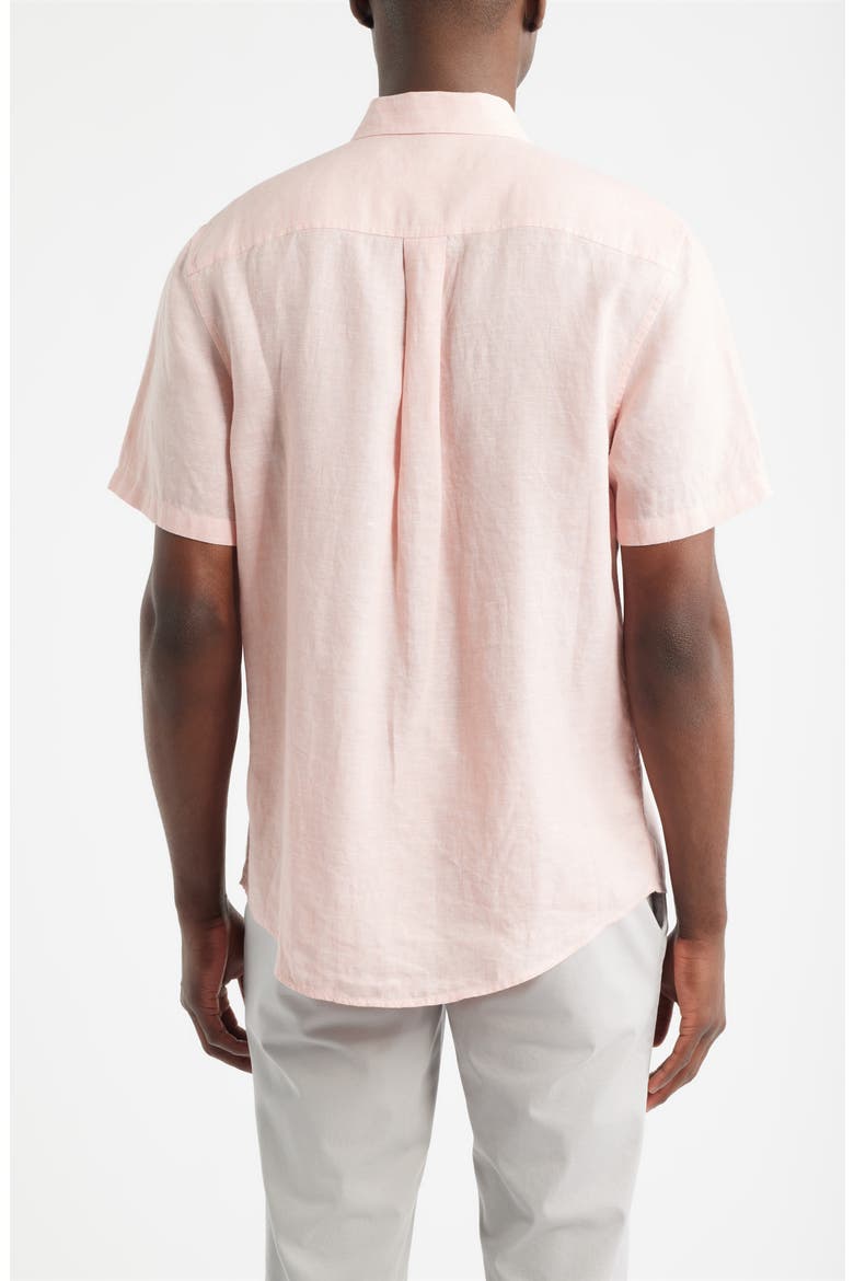 Solid Short Sleeve Linen Button-Up Shirt, Alternate, color, PINK TAN - WHITE EOE