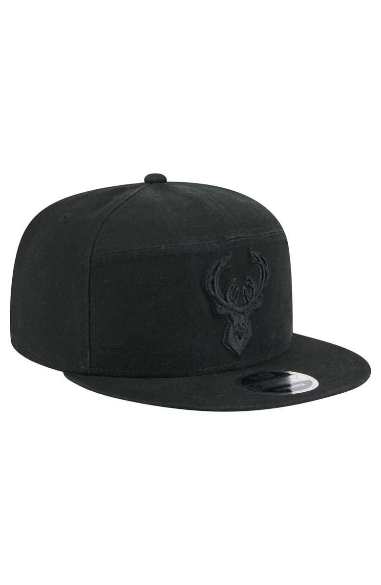 New Era Men's New Era Black Milwaukee Bucks Adventure Canvas Split Panel 9FIFTY Snapback Hat, Alternate, color, Black