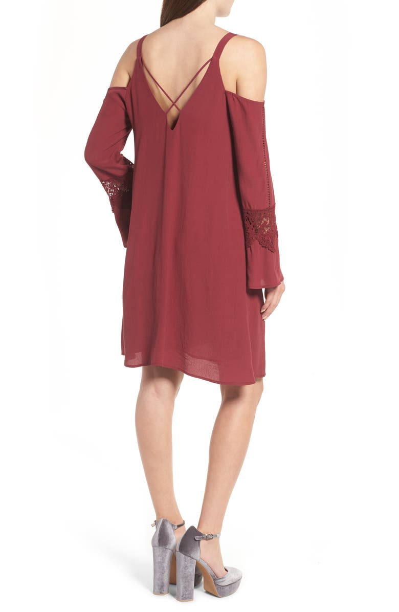 ASTR the Label ASTR Cold Shoulder Shift Dress, Alternate, color, Red Cordovan