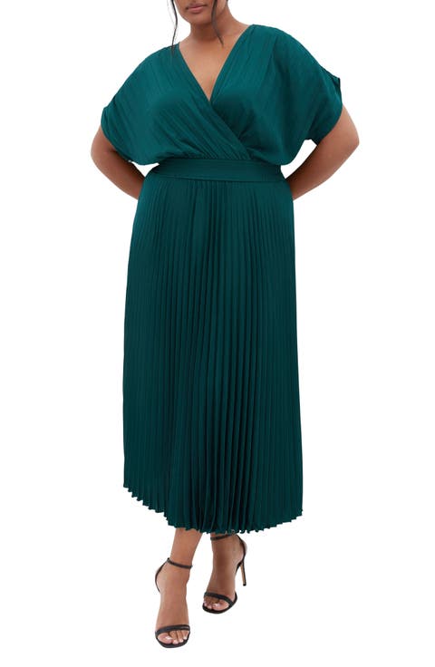 Elia Faux Wrap Pleated Dress (Plus)
