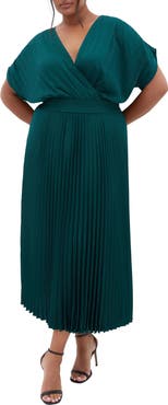 City Chic Elia Faux Wrap Pleated Dress