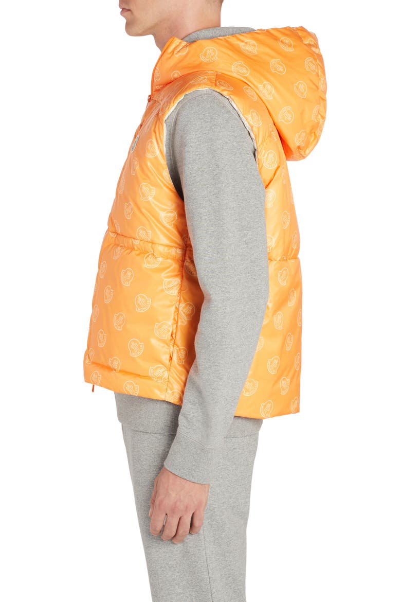 Alkarab Logo Print Hooded Down Vest, Alternate, color, ORANGE WHITE LOGO PRINT