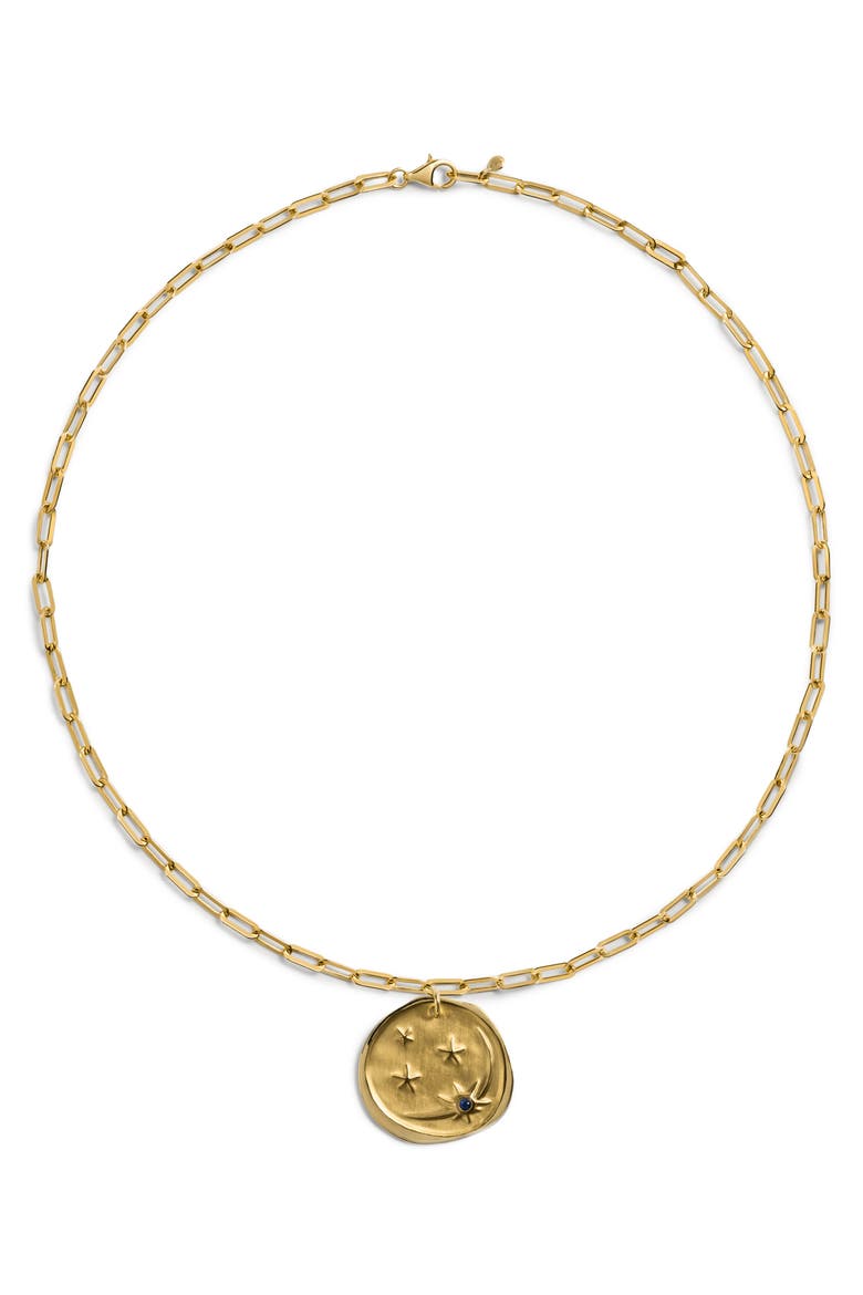 Talisman Recycled 18K Gold Plate, Sterling Silver & Blue Sapphire Pendant Necklace, Main, color, GOLD VERMEIL
