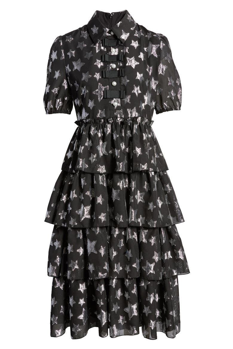 x Atlantic-Pacific Metallic Star Chiffon Dress (Nordstrom Exclusive), Alternate, color, BLACK- SILVER STARLIGHT PTN