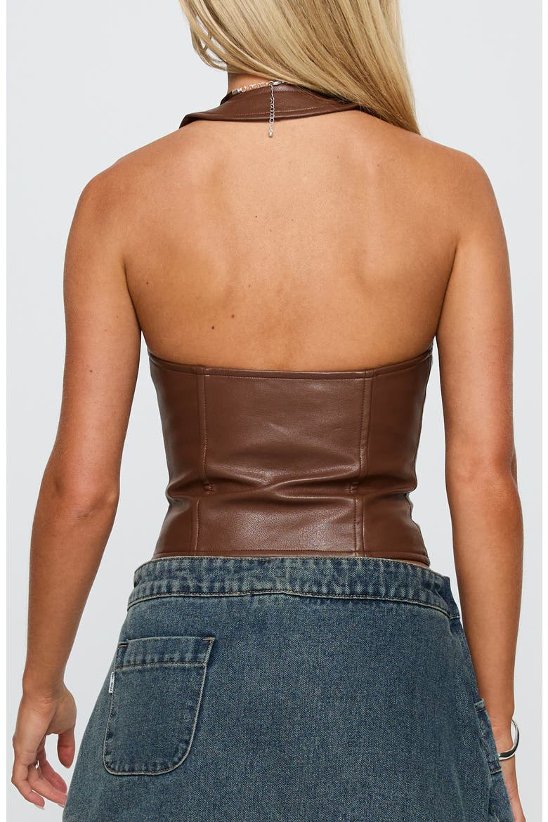 Light On Lace-Up Faux Leather Halter Top, Alternate, color, CHOCOLATE