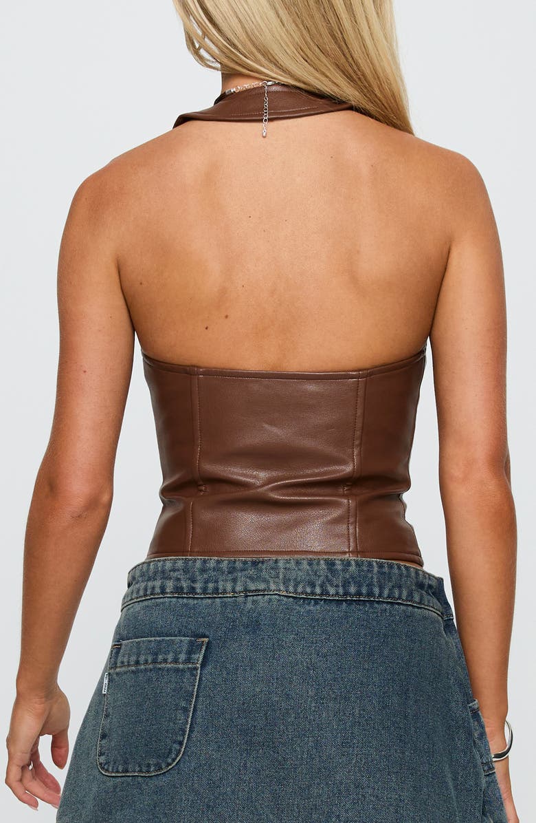 Princess Polly Light On Lace-Up Faux Leather Halter Top, Alternate, color, Chocolate