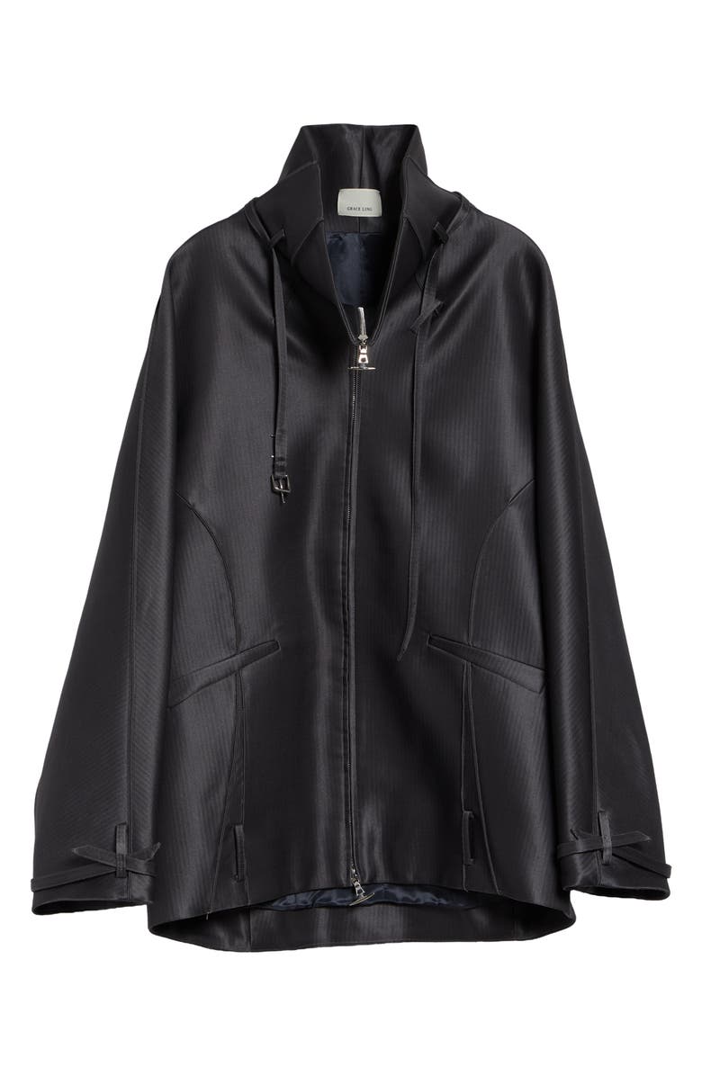 GRACE LING Beltled Collar Wool & Silk Cocoon Coat, Main, color, Dark Grey