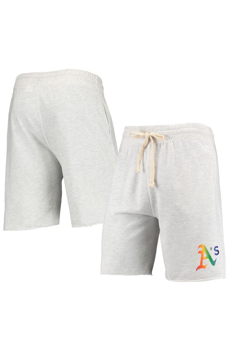 CONCEPTS SPORT Men's Concepts Sport Oatmeal Oakland Athletics Mainstream Logo Terry Tri-Blend Shorts, Main, color, Oatmeal
