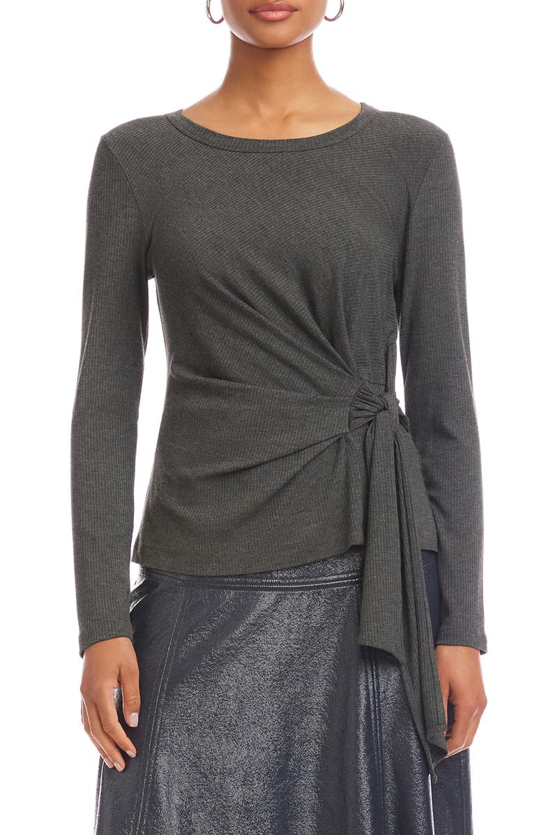FIFTEEN TWENTY Addy Side Knot Knit Top, Main, color, Charcoal