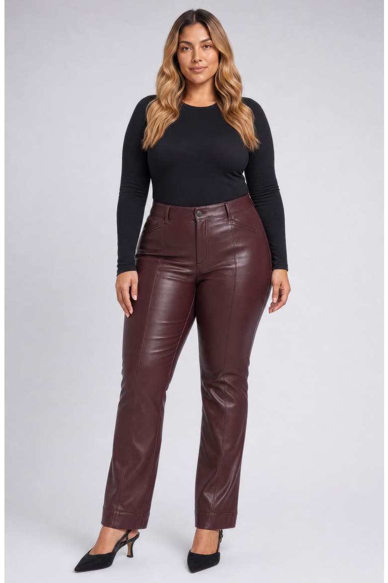 Marilyn Straight Leg Faux Leather Pants, Alternate, color, BITTER CHOCOLATE