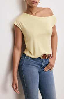 Good American Asymmetric Off the Shoulder Jersey Top