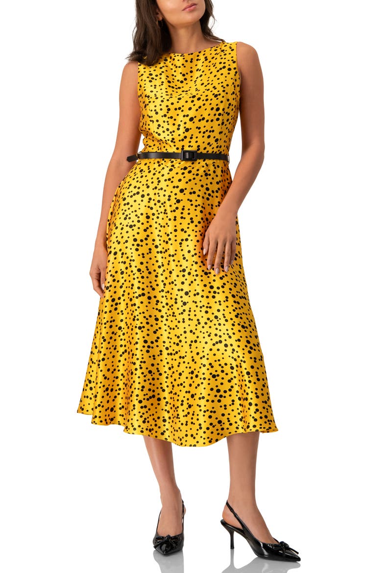 Polka Dot A-Line Midi Dress, Main, color, Yellow