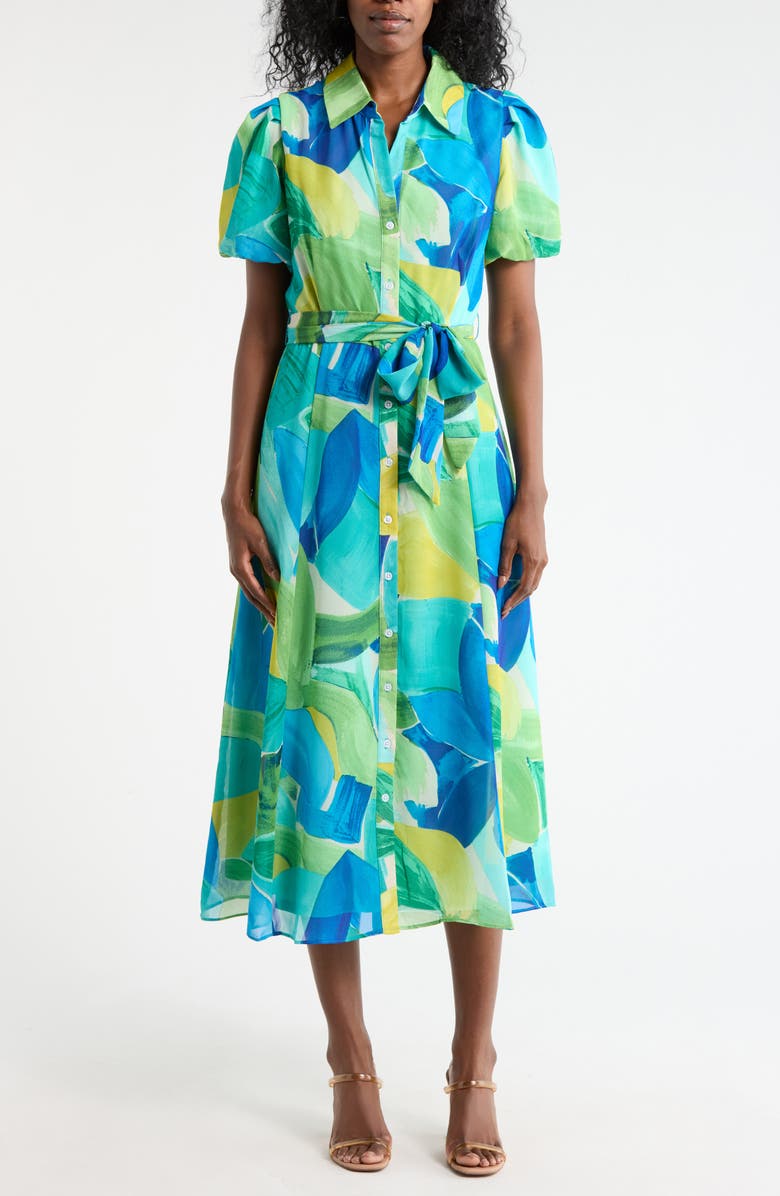 SANDRA DARREN Bubble Sleeve Shirtdress, Main, color, Green Blue