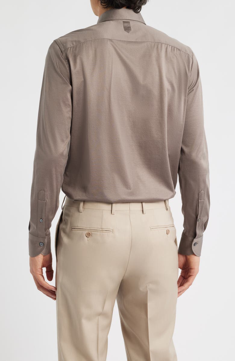 Canali Regular Fit Cotton Jersey Dress Shirt, Alternate, color, Brown