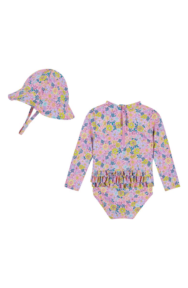 Andy & Evan Long Sleeve One-Piece Rashguard Swimsuit & Sun Hat Set, Alternate, color,