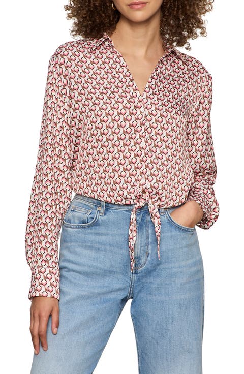 Sanctuary Lover Print Tie Hem Crop Sateen Shirt (Regular & Petite)