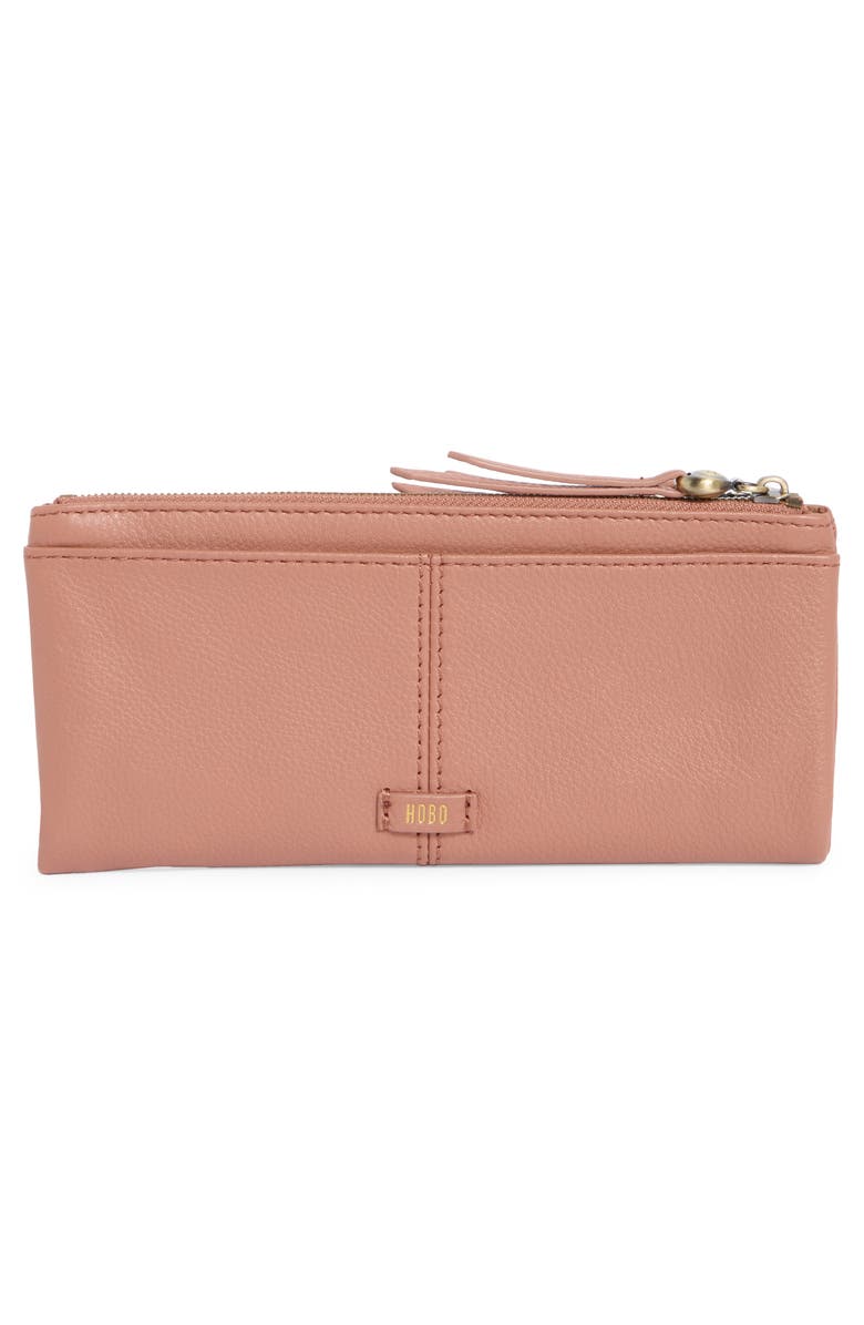 HOBO Keen Large Zip Top Leather Wallet, Alternate, color, Cork
