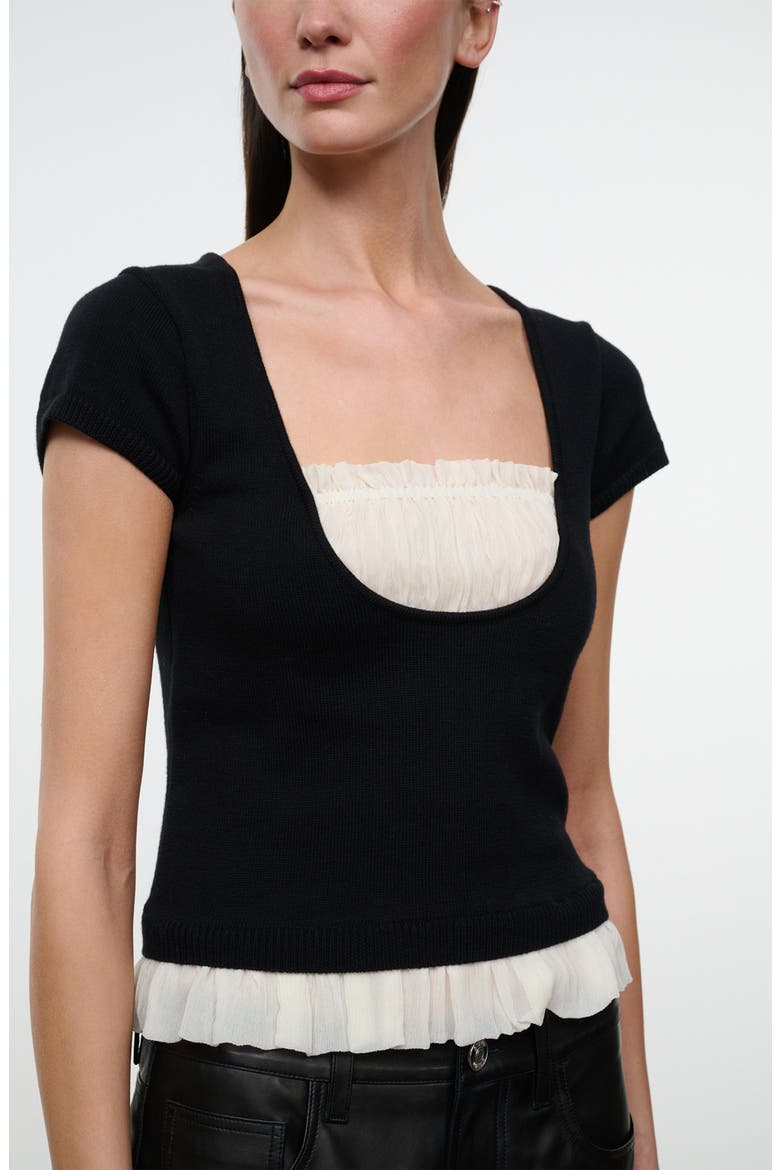 Marin Chiffon Trim Short Sleeve Sweater, Alternate, color, BLACK/ IVORY