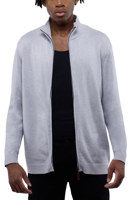 Spring + Mercer Mock Neck Full Zip Sweater In Light Heather Grey